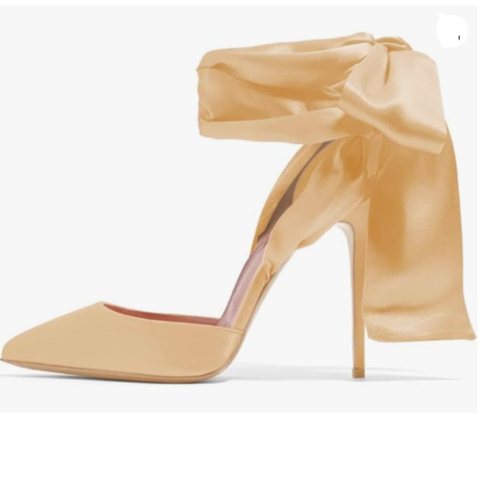 FSJ Women Strappy Ankle Wrap Sandal Ribbon Lace-up Stiletto High Heels Yellow